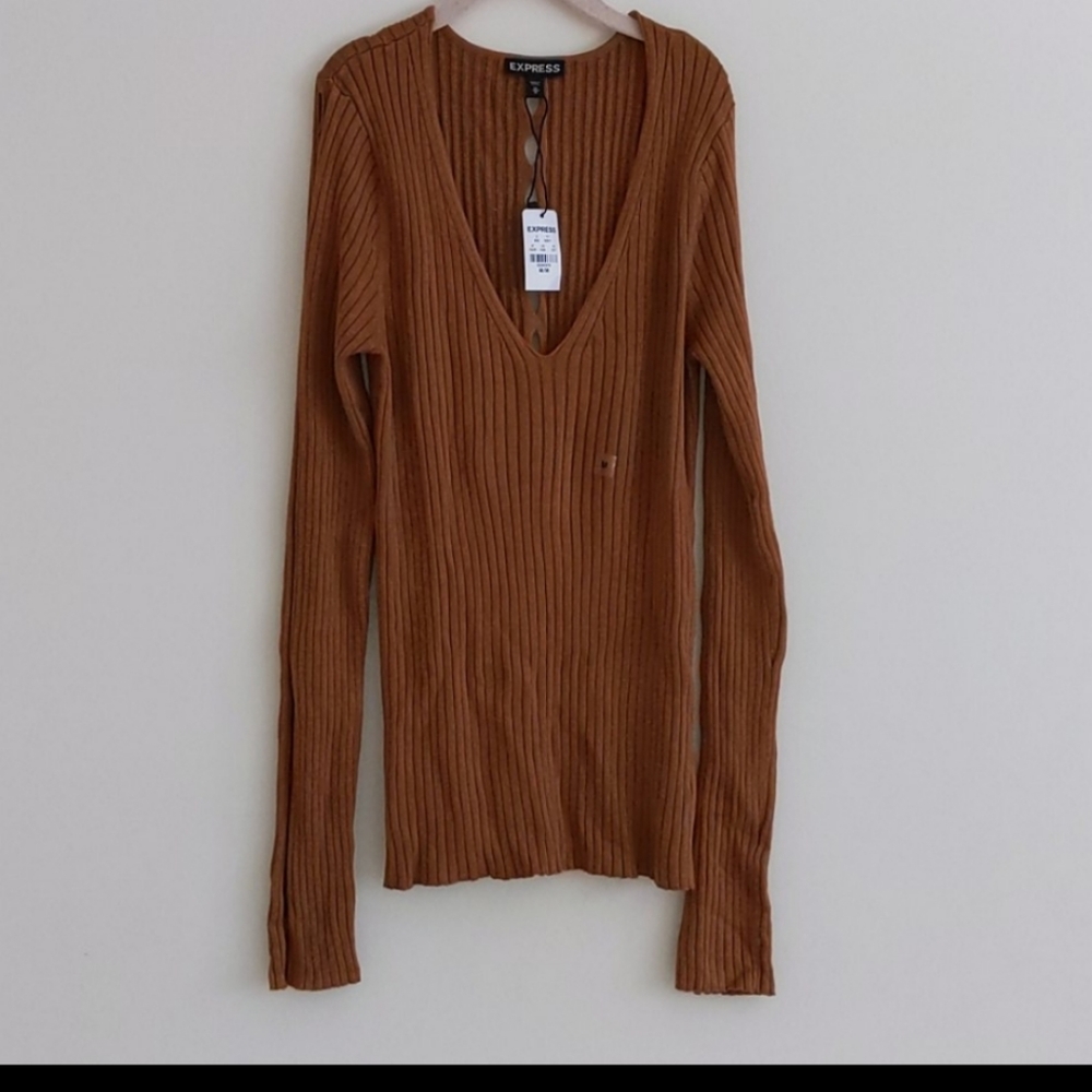 Express V neck Ribbed fitted sweater